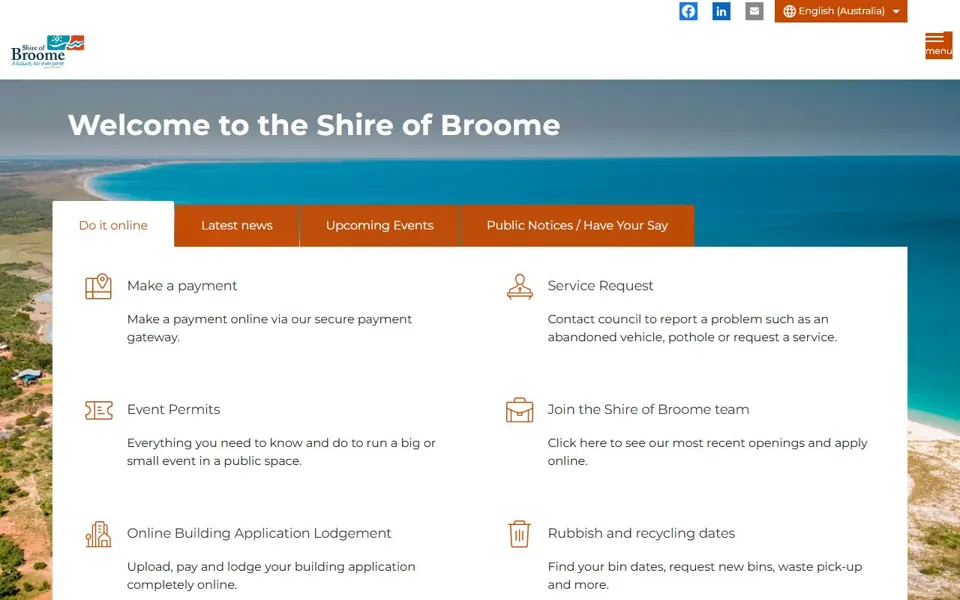 Shire of Broome website screenshot