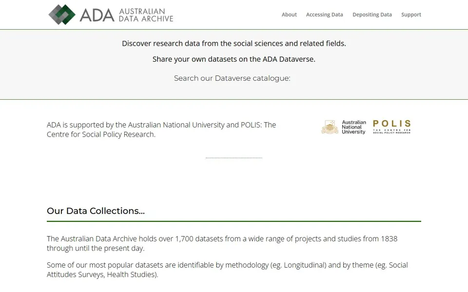Australian Data Archive website screenshot