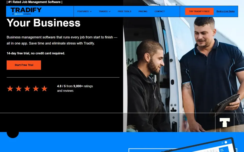 Tradify website screenshot