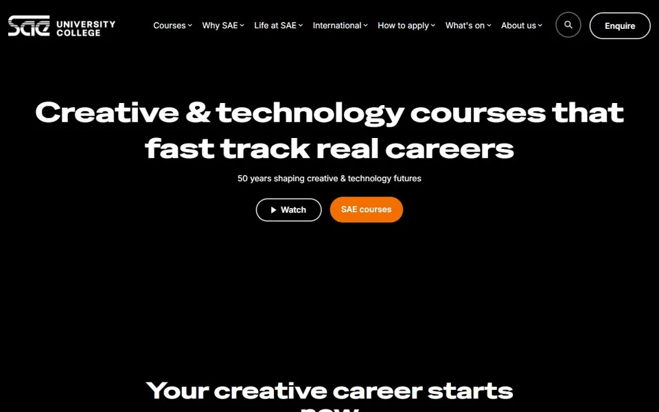 SAE University College website screenshot