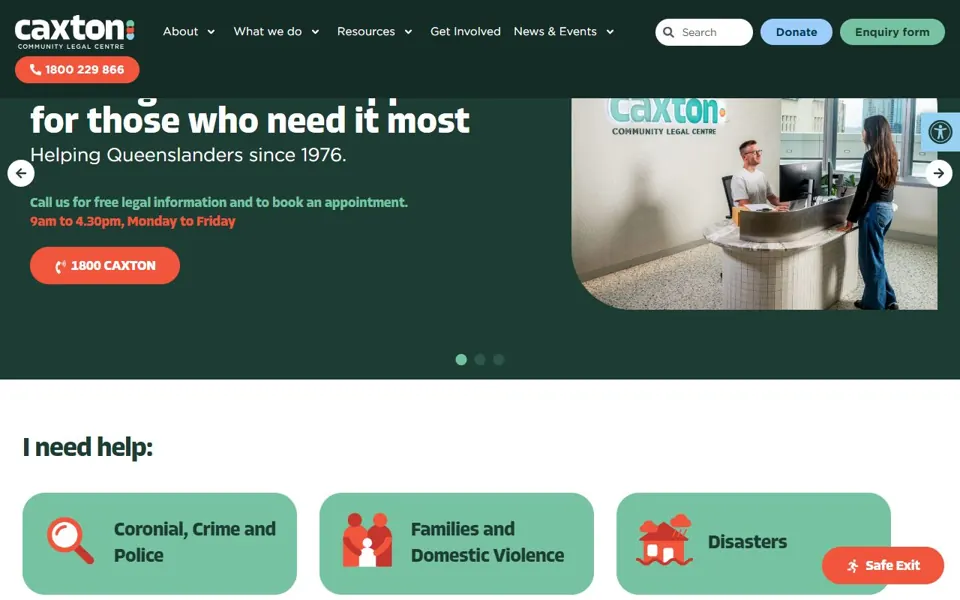 Caxton Legal Centre website screenshot