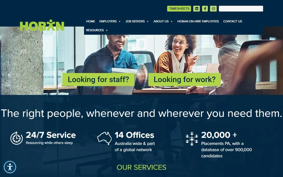 HOBAN Recruitment website screenshot