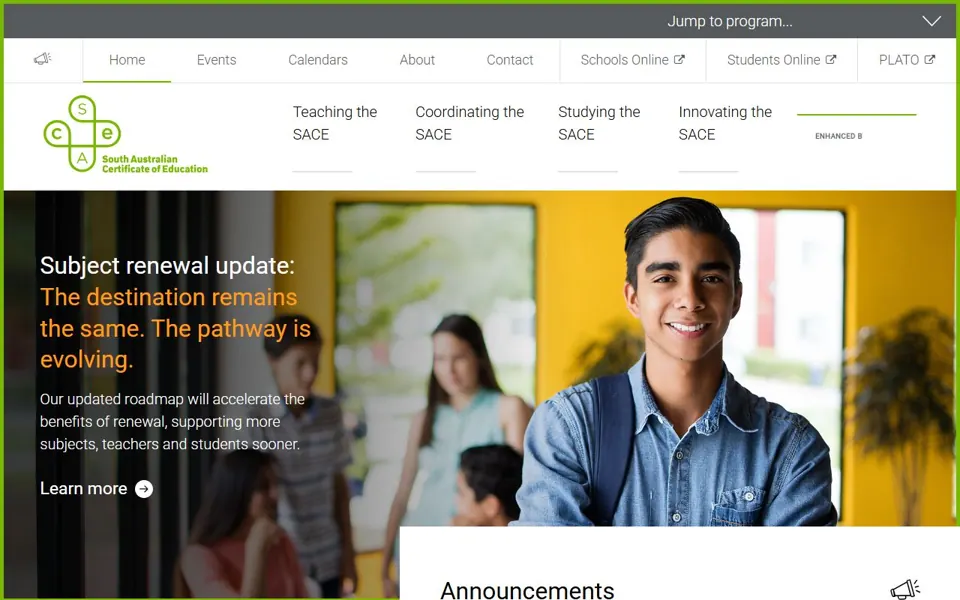 SACE Board of South Australia website screenshot