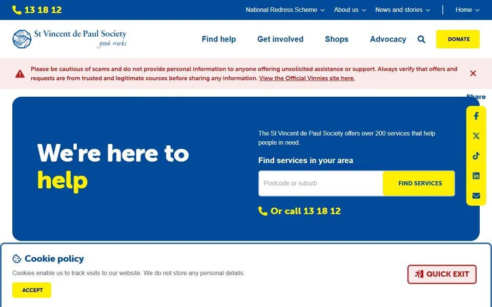 St Vincent de Paul Society website screenshot