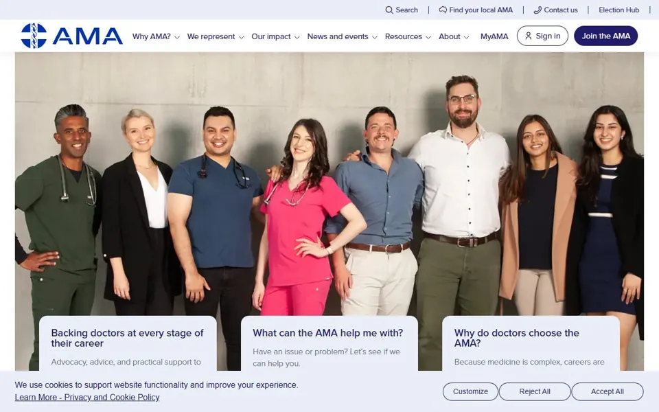 Australian Medical Association website screenshot