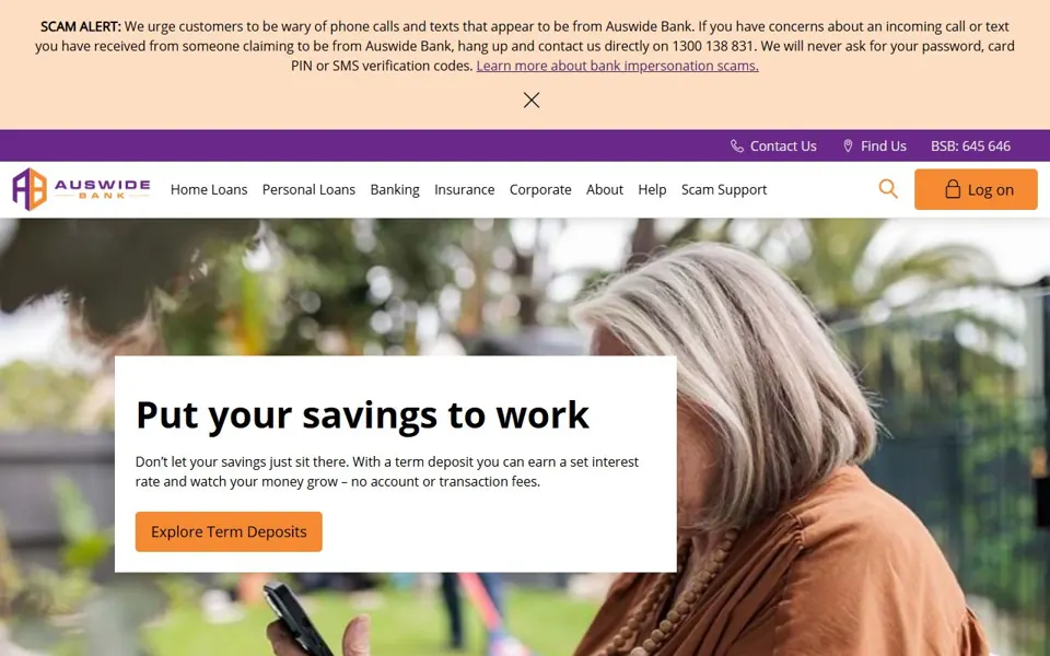 Auswide Bank website screenshot
