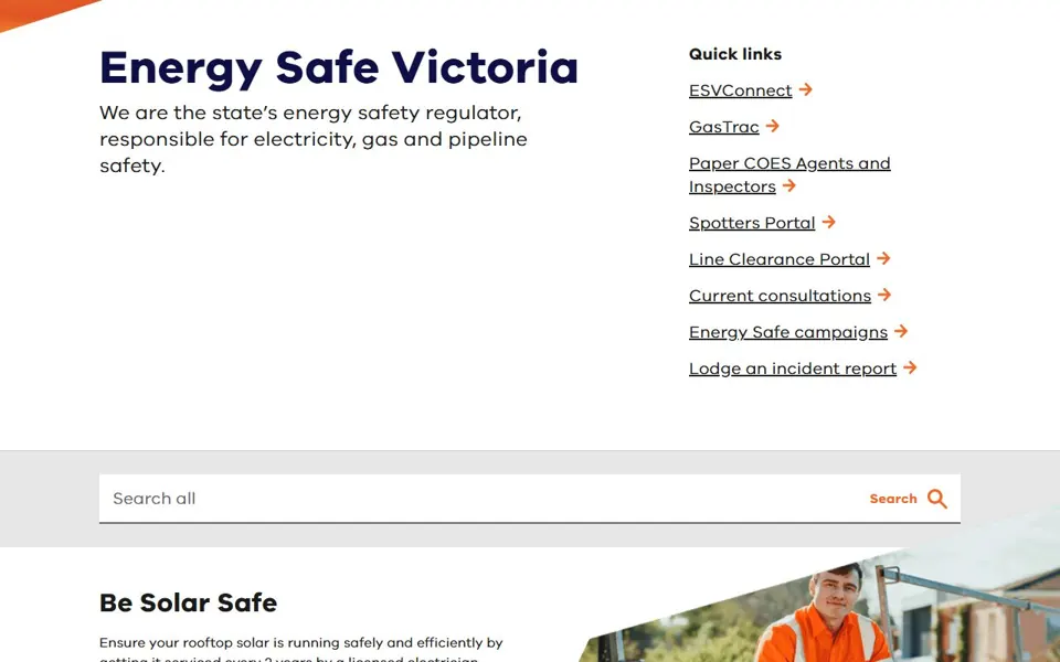 Energy Safe Victoria website screenshot