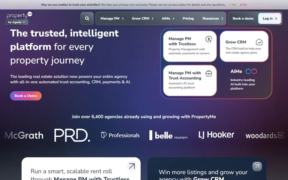 PropertyMe website screenshot