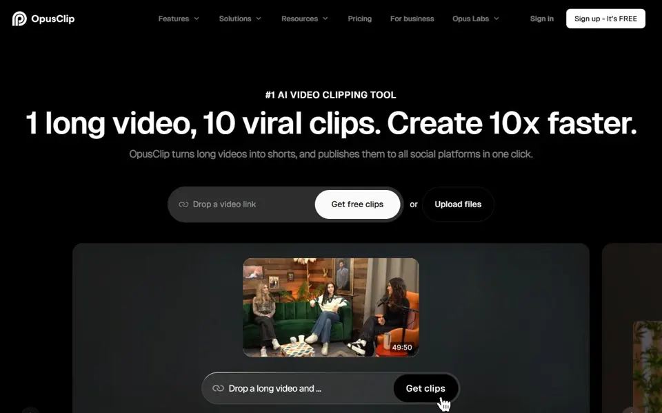 OpusClip website screenshot