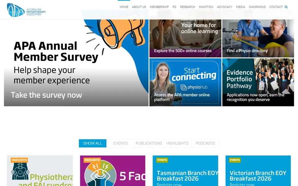 Australian Physiotherapy Association website screenshot