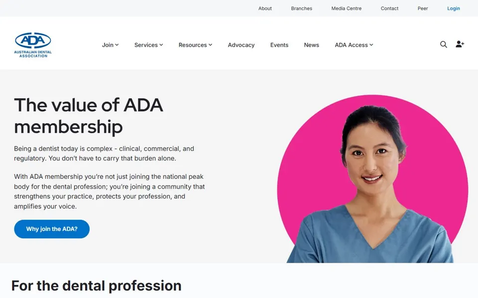 Australian Dental Association website screenshot