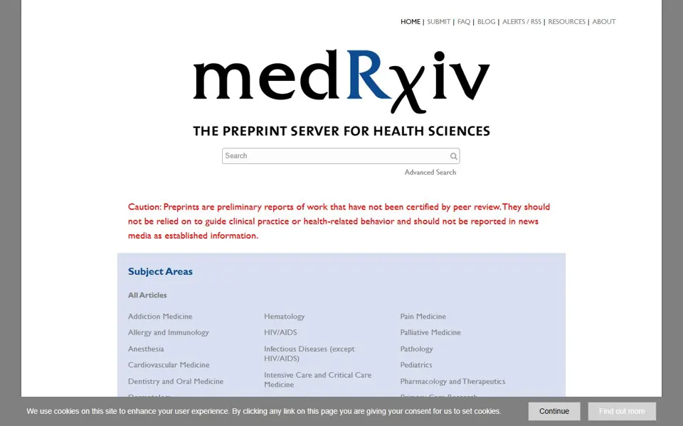 medRxiv website screenshot