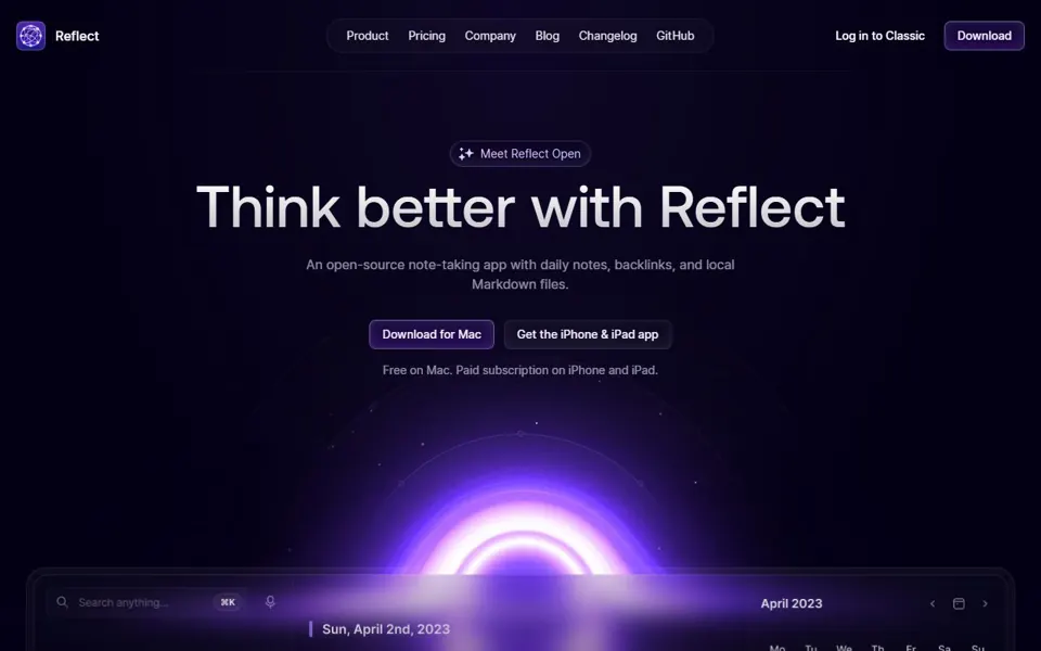Reflect website screenshot