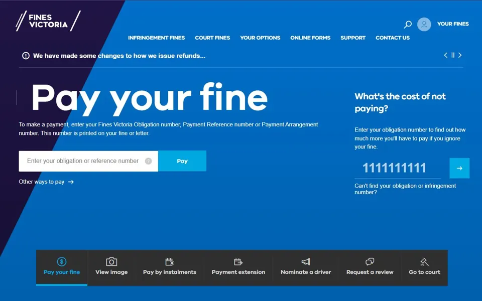 Fines Victoria website screenshot