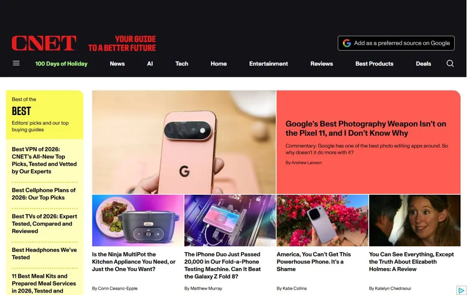CNET website screenshot
