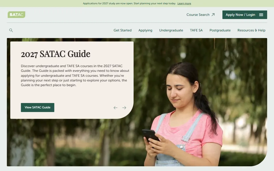 South Australian Tertiary Admissions Centre website screenshot