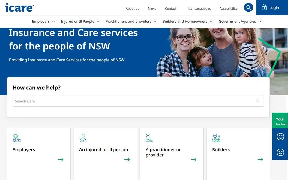 icare NSW website screenshot