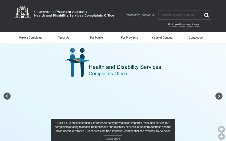 Health and Disability Services Complaints Office WA website screenshot
