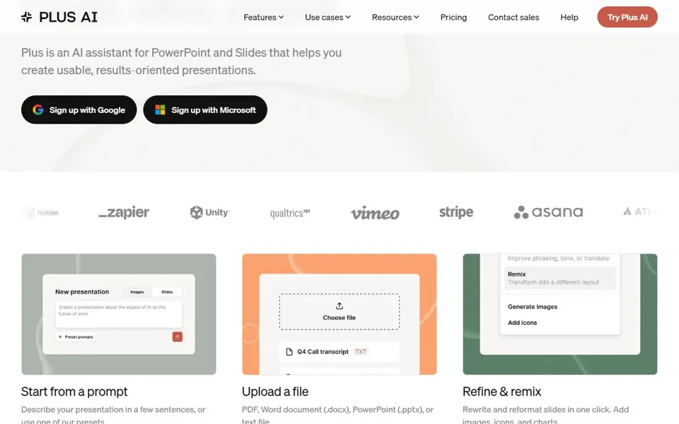 Plus AI website screenshot