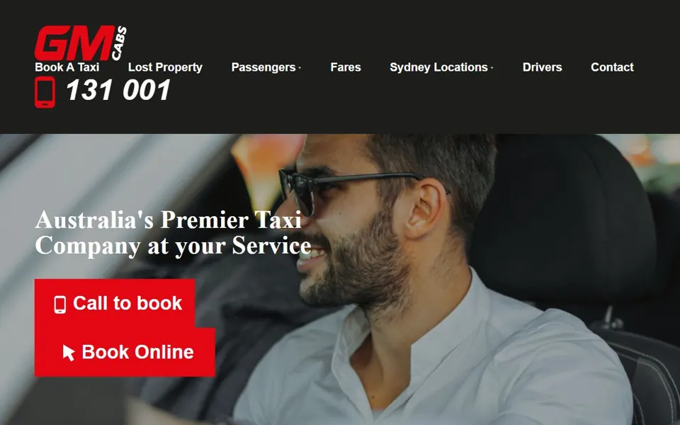 GM Cabs website screenshot