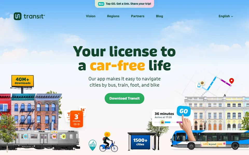 Transit website screenshot