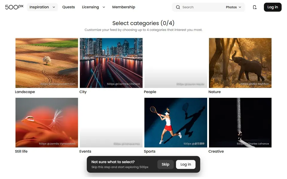 500px website screenshot