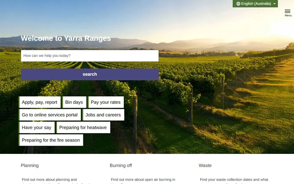 Yarra Ranges Council website screenshot