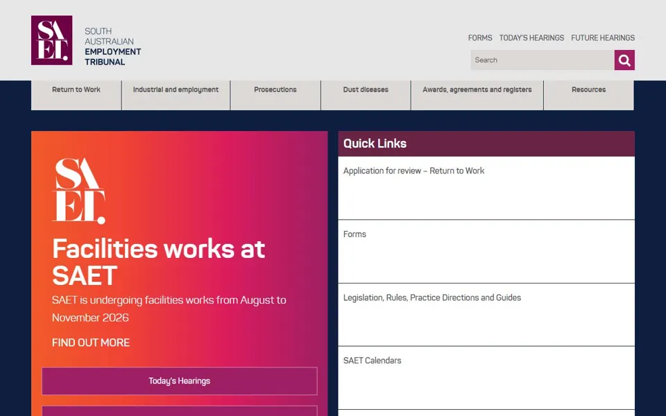South Australian Employment Tribunal website screenshot