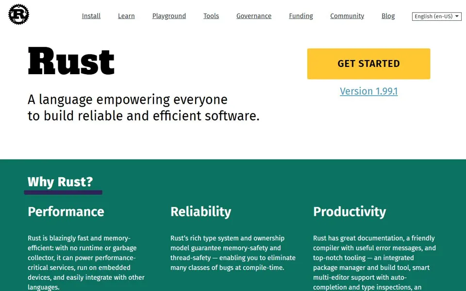 Rust website screenshot