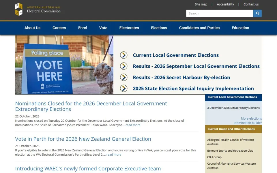 Western Australian Electoral Commission website screenshot