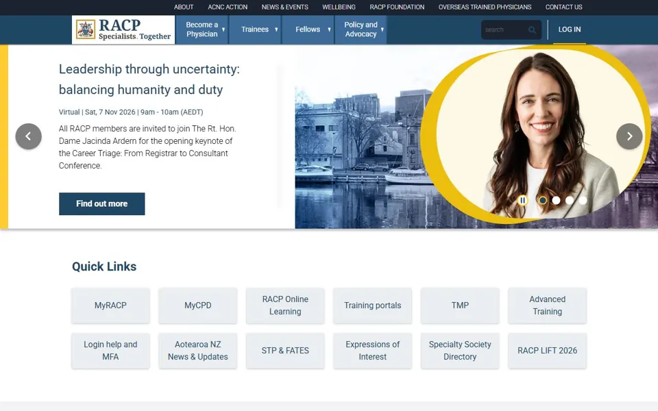 Royal Australasian College of Physicians website screenshot