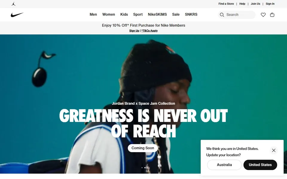 Nike Australia website screenshot