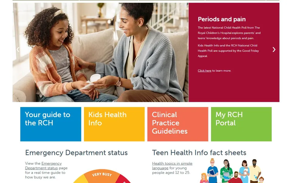 The Royal Children's Hospital Melbourne website screenshot