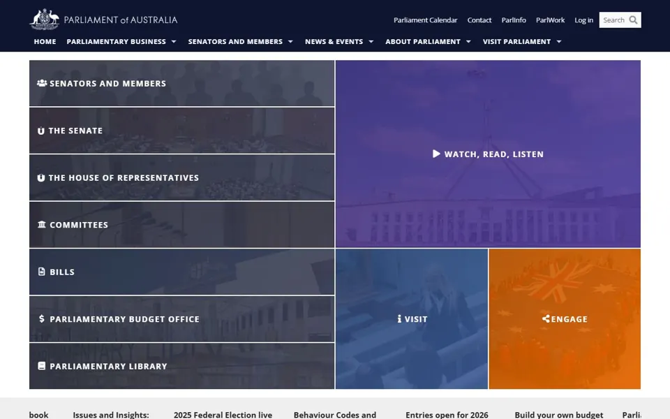Parliament of Australia website screenshot