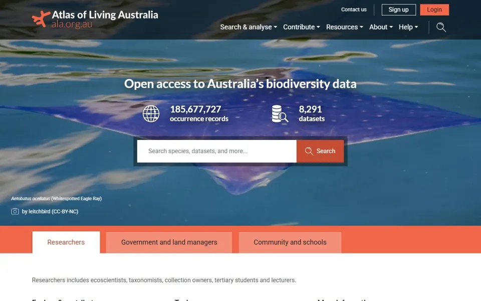 Atlas of Living Australia website screenshot