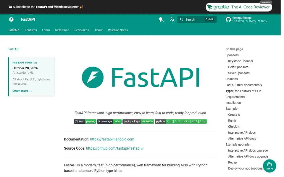 FastAPI website screenshot