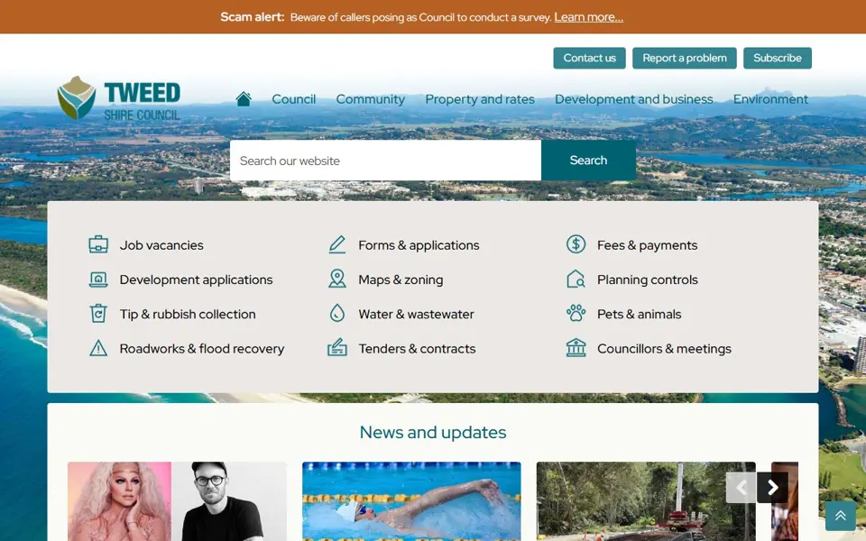 Tweed Shire Council website screenshot