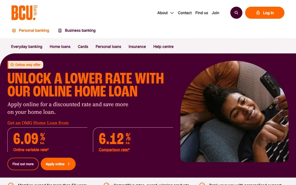 BCU Bank website screenshot