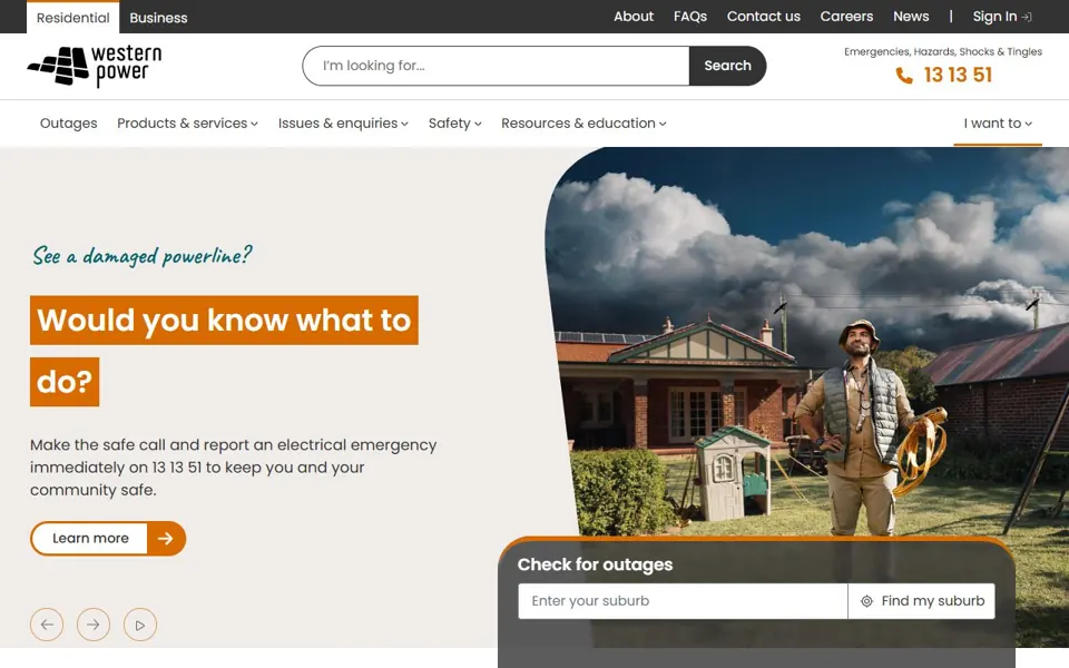 Western Power website screenshot