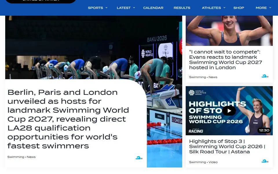 World Aquatics website screenshot
