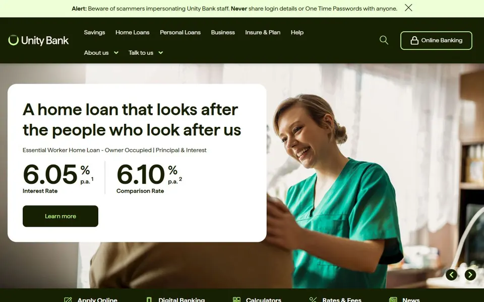 Unity Bank website screenshot