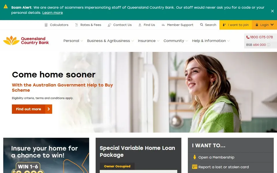 Queensland Country Bank website screenshot