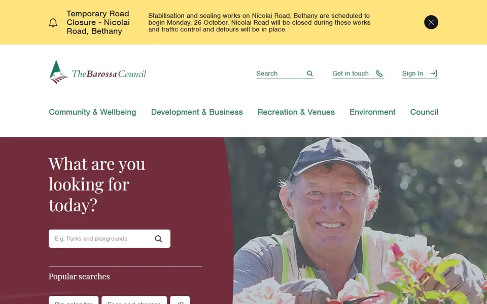 The Barossa Council website screenshot