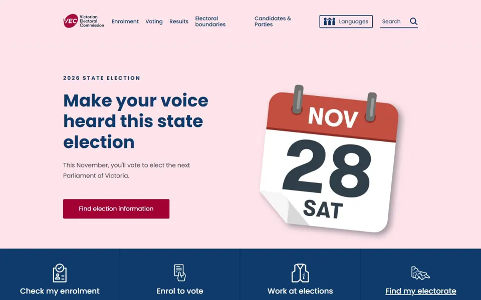 Victorian Electoral Commission website screenshot