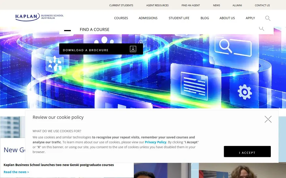 Kaplan Business School website screenshot