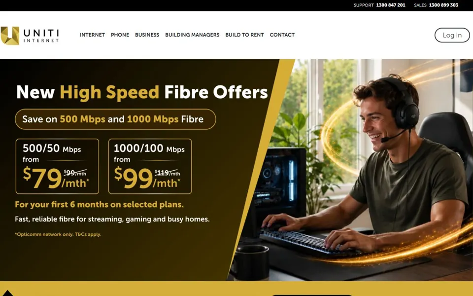 Uniti Internet website screenshot