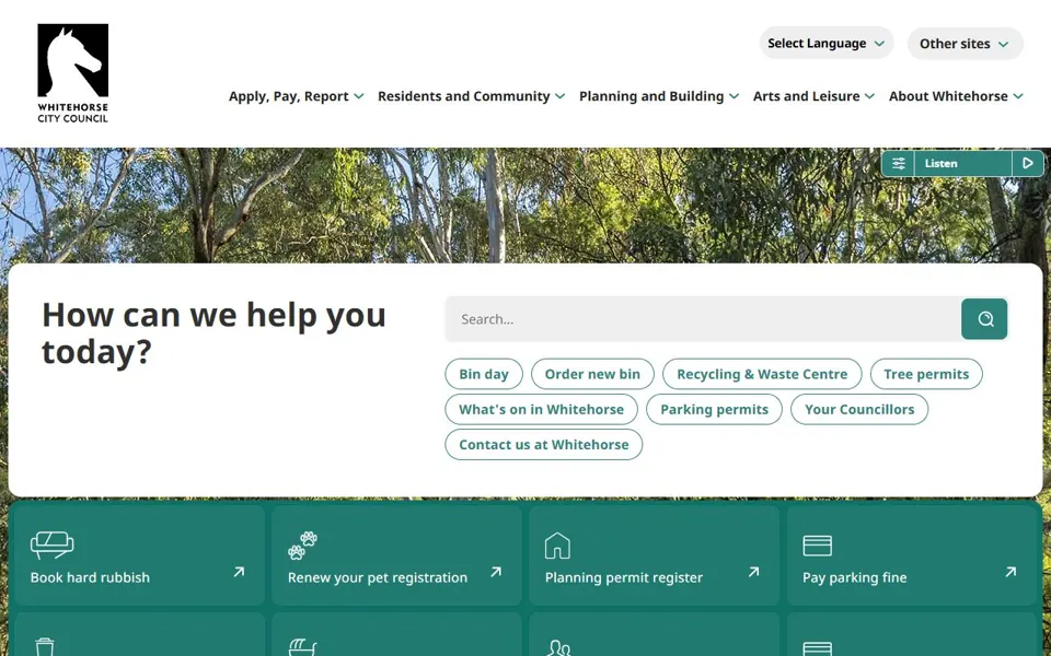 Whitehorse City Council website screenshot