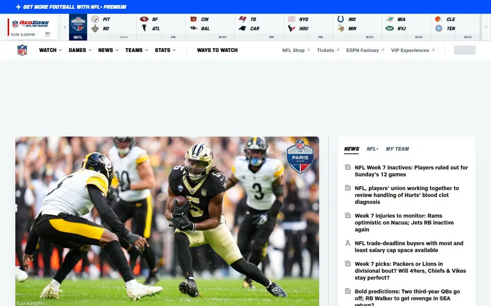 NFL website screenshot