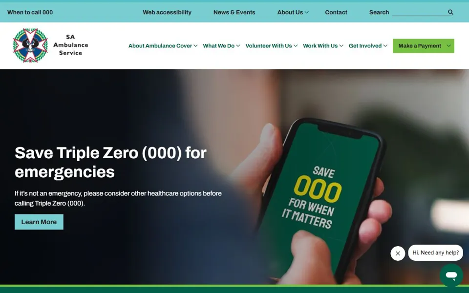 SA Ambulance Service website screenshot