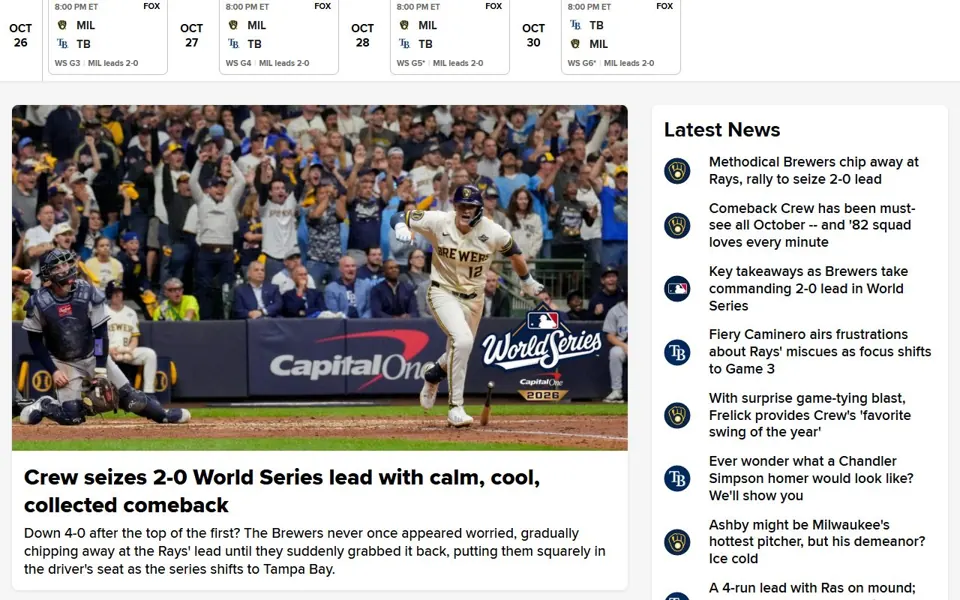 MLB website screenshot